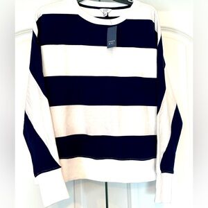 Crown & Ivy Navy/White Bold Stripe Baggy Sweeper Sweater Size Medium NWT